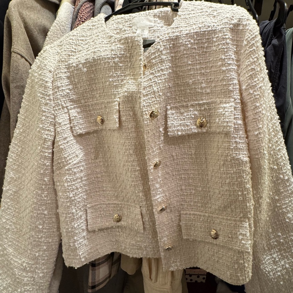 Elegant H&M White Tweed Jacket